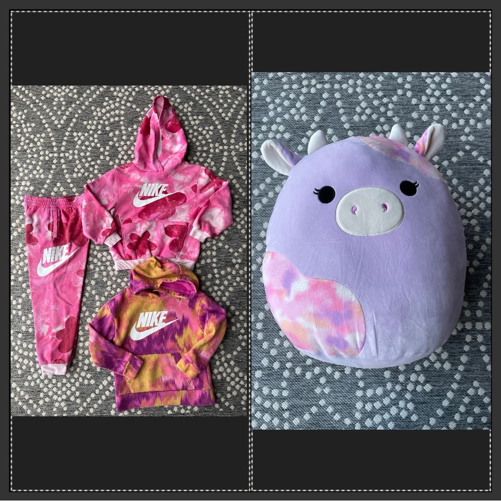Nike Hoodie sweatshirt jogger pants Girls Valentines pink SMALL Squishmallow COW